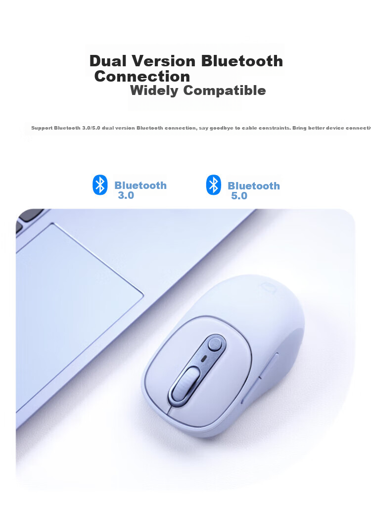 Lenovo Xiaoxin Wireless Bluetooth Rechargeable Mouse Plus, Twilight Gray, Ergonomic Design for Business Office, Quiet And Portable, Compatible with Laptops And Tablets, XM300 Single Bluetooth 10