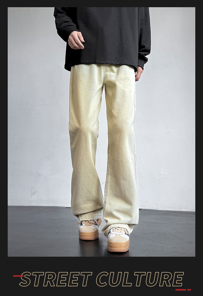 Homlean American Retro Washed Jeans, Summer Men's Fashionable Versatile Loose Straight-Leg Slightly Flared Casual Pants, SS99 Vintage Blue M 6