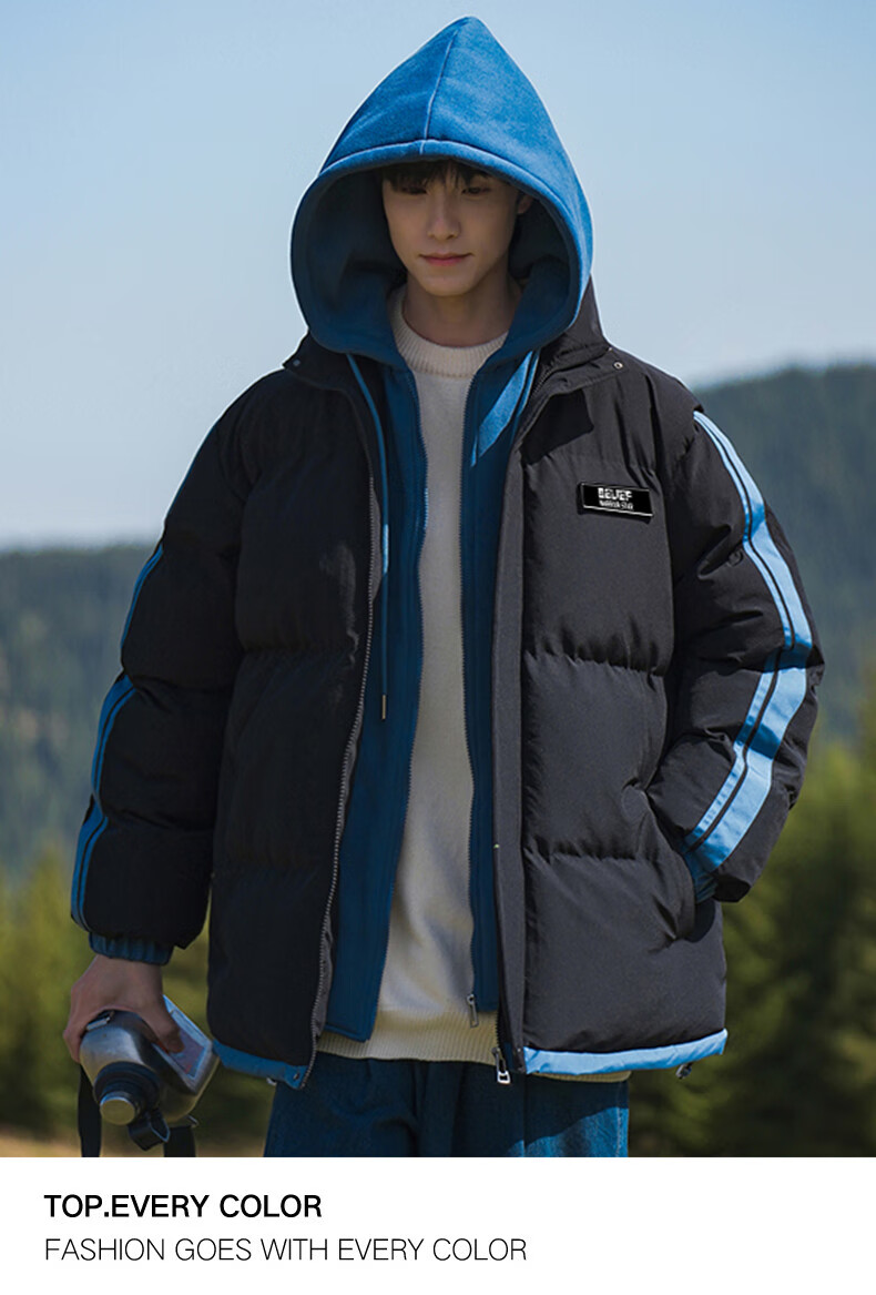Warrior Men's Winter Thickened Cotton Padded Jacket Hooded Black 3XL 9