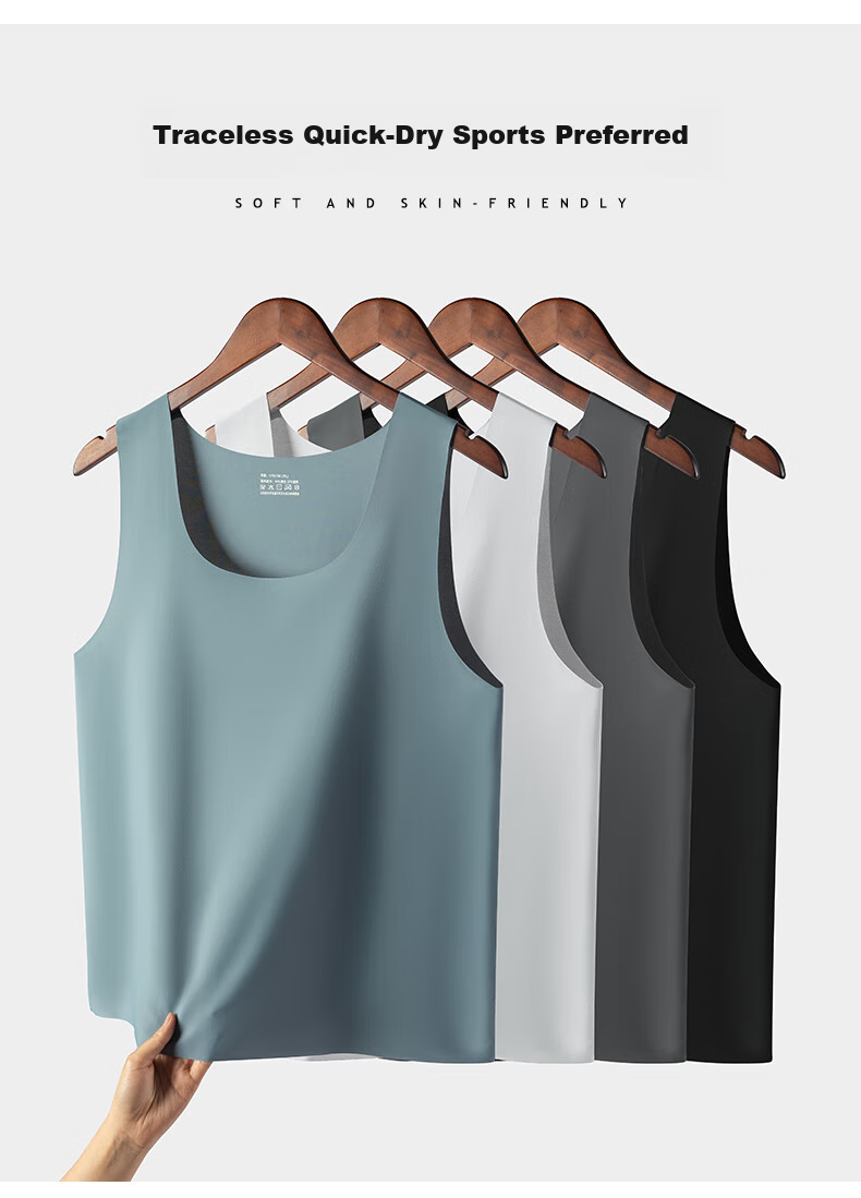 SNOWFLYING 2-Pack Ice Silk Tank Tops for Men, Summer Thin Fitness Sports Seamless Vest Undershirt Sleeveless Undershirt 5