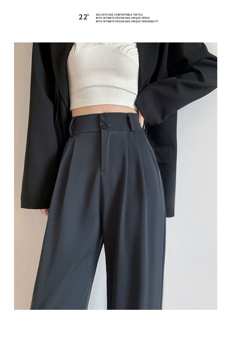 LangSha Women's Autumn New Double Button High Waist Draped Office Elegant Dress Pants Casual Wide Leg Trousers 16