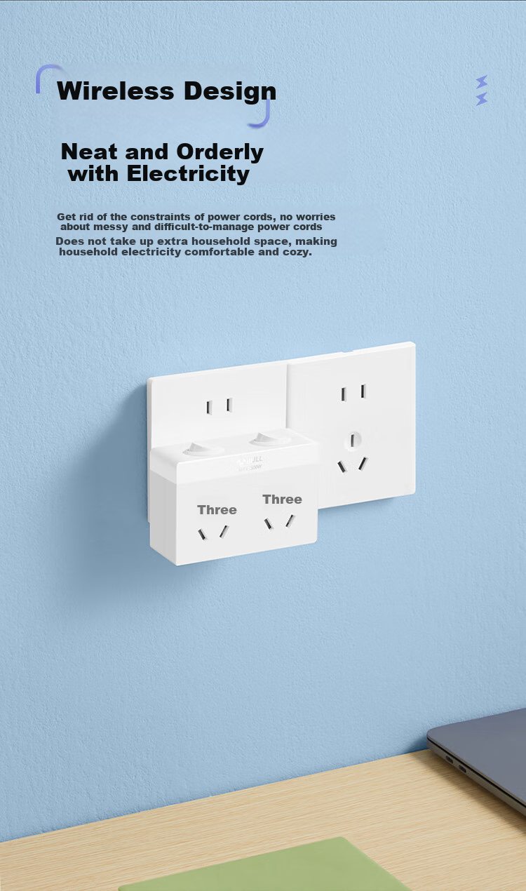 BULL Power Strip Extension, Multi-Outlet Adapter, Converter Plug, Power Bar, Suitable for Bedroom And Kitchen, 3 Outlets without Switch, GN-ZA221 6