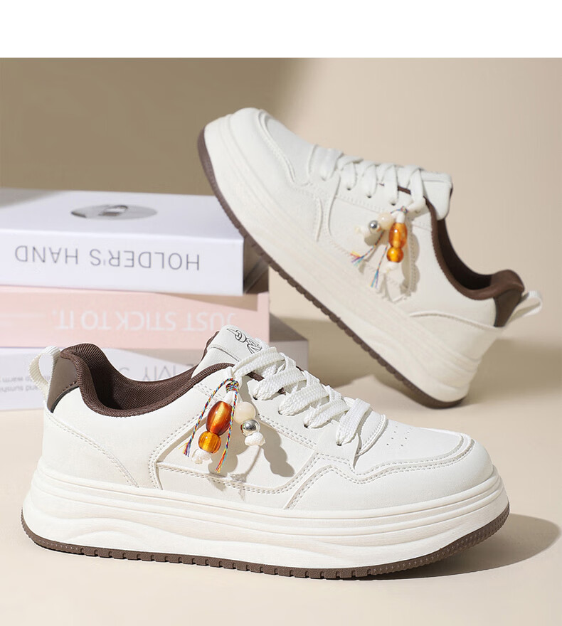 MEXICAN Women's Skateboarding Casual White Sneakers Sports Dad Shoes Size 39 Brown 13