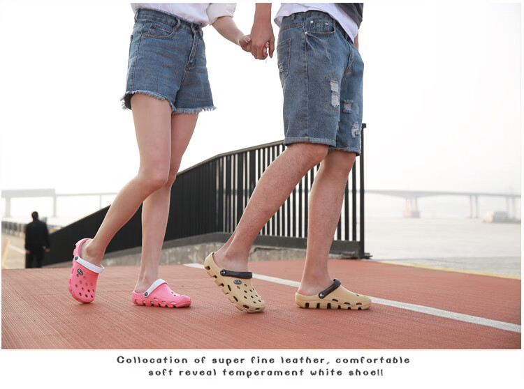 Warrior Casual Couple Slippers, Breathable Outdoor Versatile Closed-Toe Beach Shoes, Lightweight Perforated Sandals, 049 Red, Size 40 5