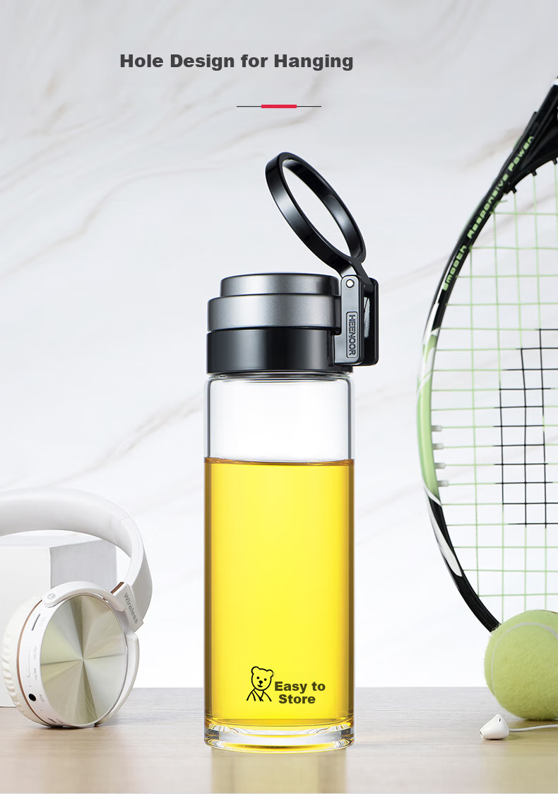Heenoor Single-Layer Glass Cup, Large Capacity, Portable Handle, Sports Water Bottle for Men, Filtered Tea Cup, XN-6075, 480mL 3