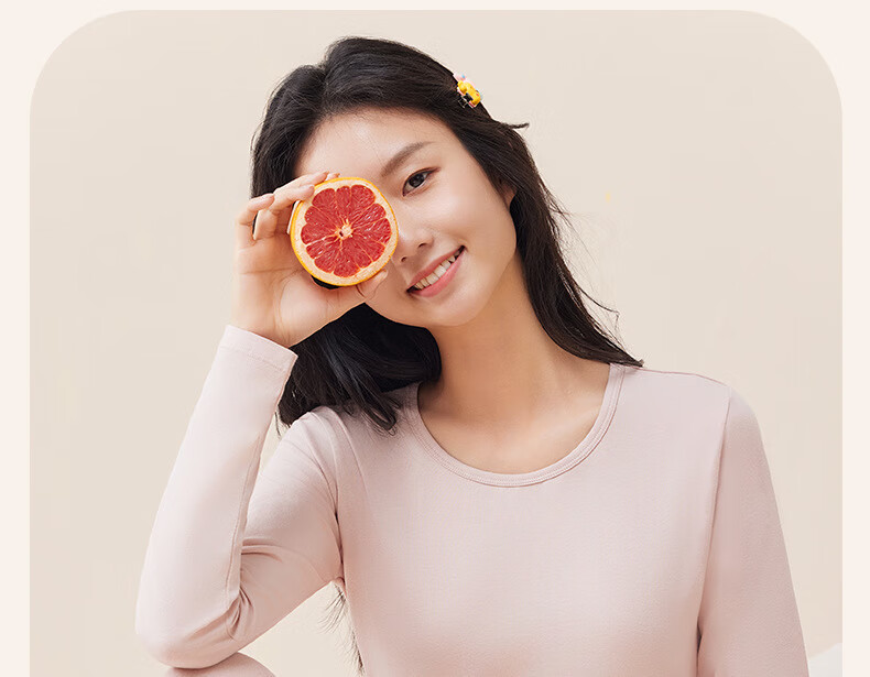 GUJIN Pure Cotton Crew Neck Thermal Underwear Set for Women, High School Girls, Autumn and Winter, Nude Pink, Size L 2