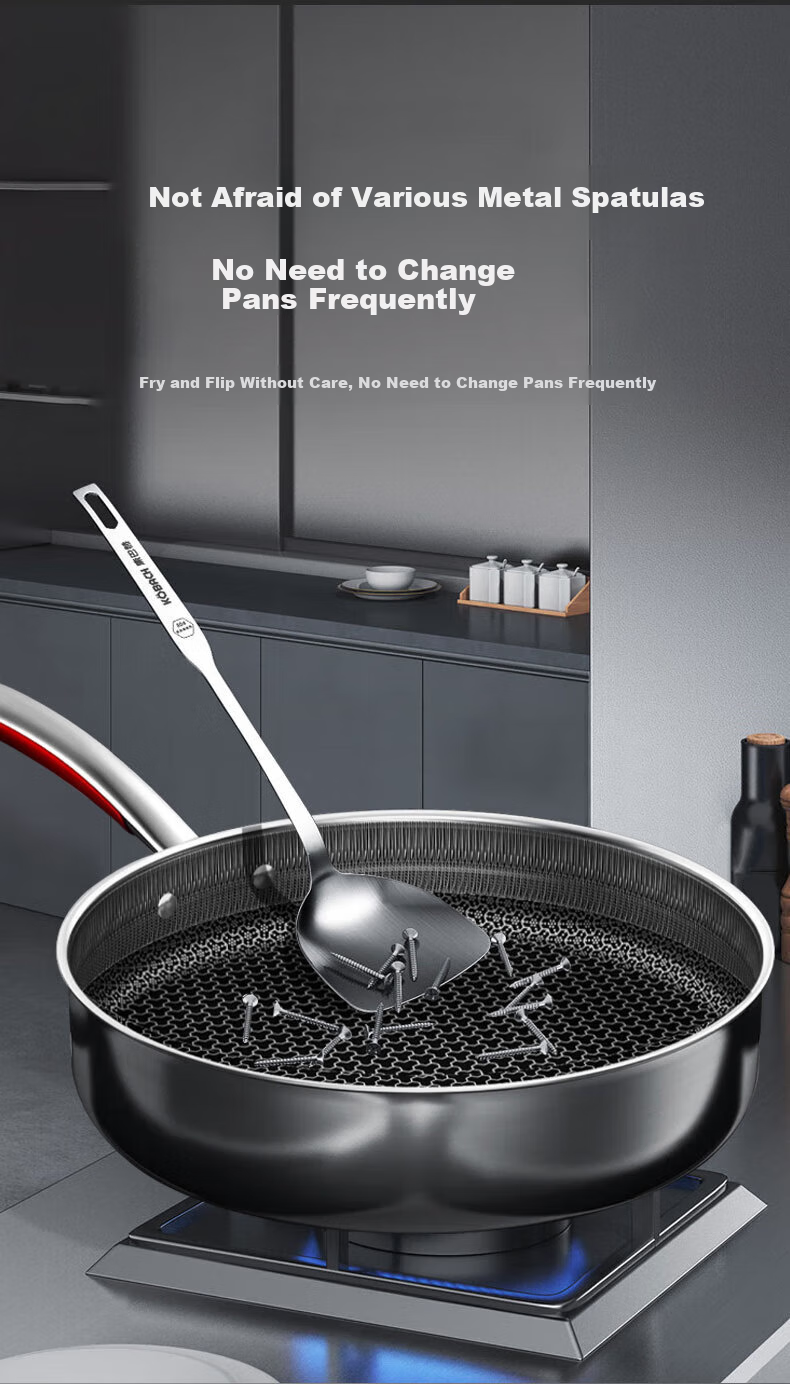 KBH Non-Stick Frying Pan, 316L Stainless Steel Skillet, 26cm Steak Griddle, Compatible with Induction And Gas Stoves, Includes Spatula 6