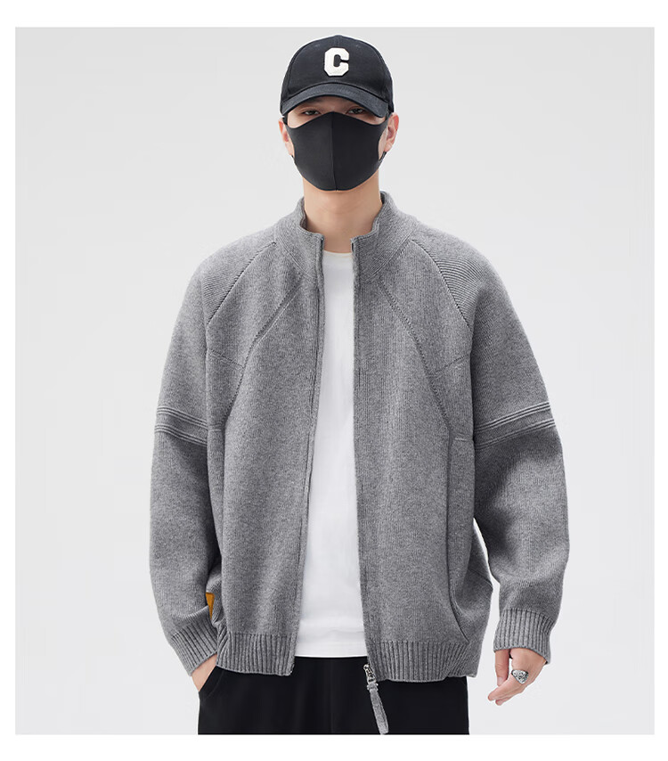 JEEP Men's Sweater Cardigan Autumn Winter Loose Warm Knitted Jacket Top Gray M 1