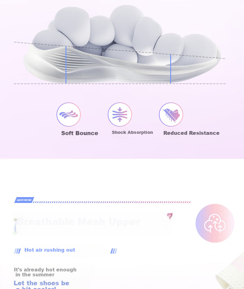 QIAODAN Girls' Running Shoes for Older Children, Summer Large Mesh Sports Shoes, Breathable Kids' Sneakers, New Star Blue/Ivory Color, Size 39 6