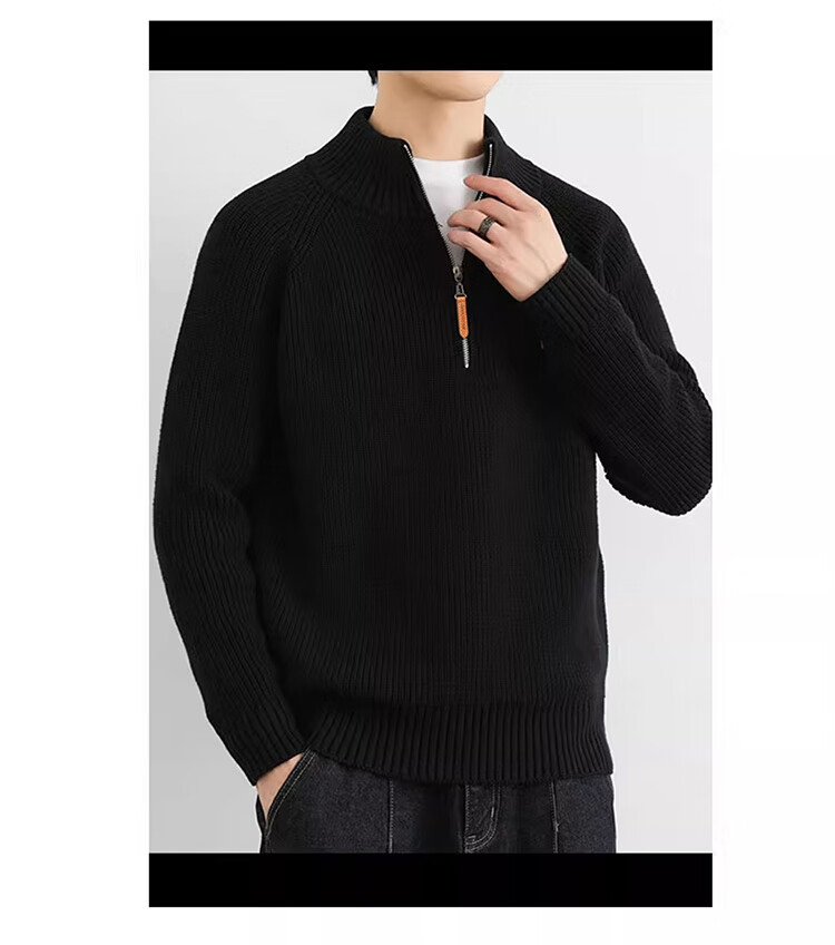 JEEP Men's Winter Thickened Zipper Base Layer Sweater Loose Knitwear Dark Gray M 7