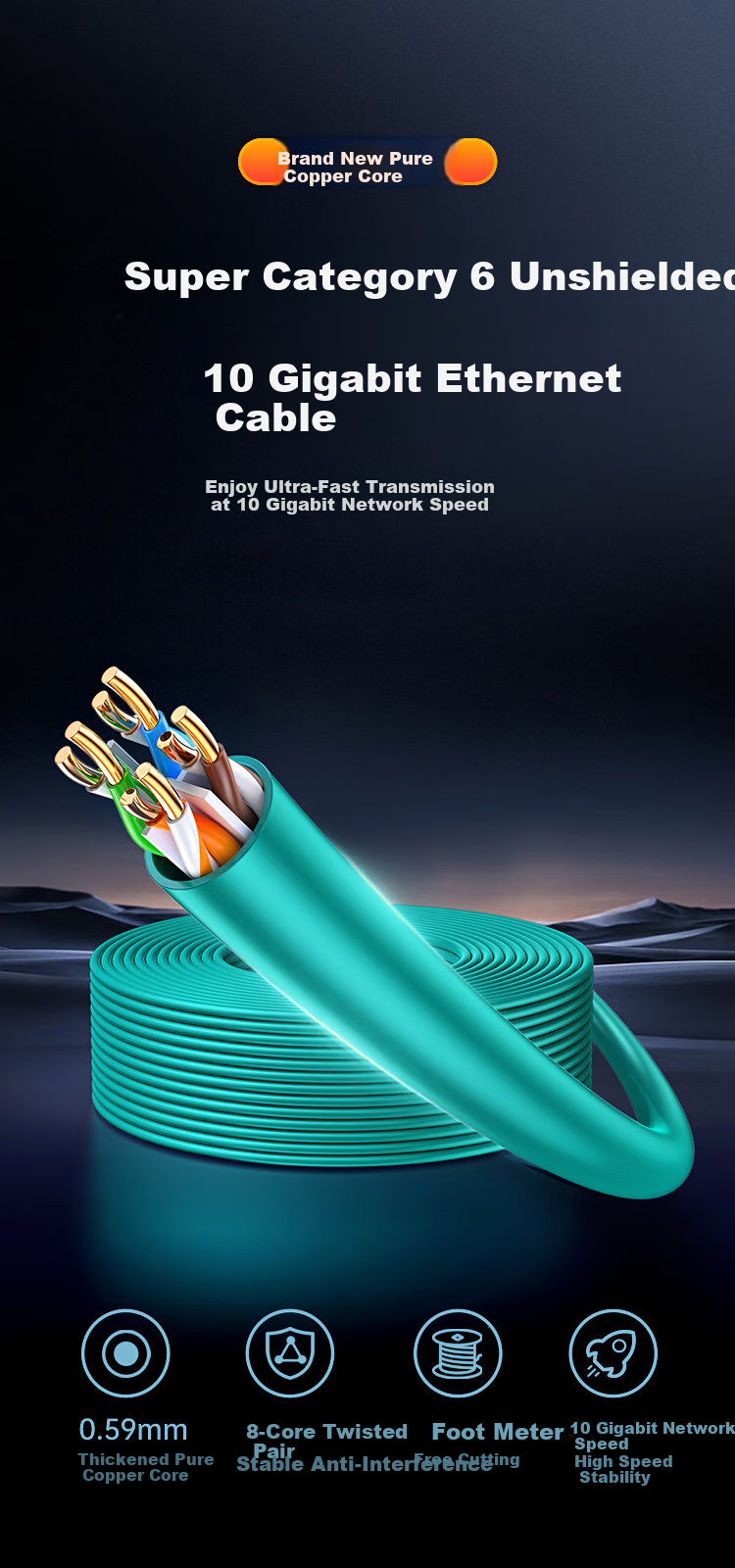 BIAZE CAT6A Unshielded Network Cable [0.59±0.008mm Pure Copper Core] 10 Gigabit High-Speed POE Power Supply for Surveillance Engineering And Home Wiring Box 100 Meters WX36 3