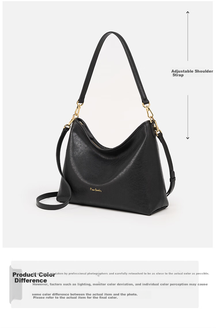 Pierre Cardin Hobo Handbag, Top-Grain Leather, Shoulder Crossbody Women's Bag, Gift for Girlfriend on May 20th, Black, with Free Gift Box 7