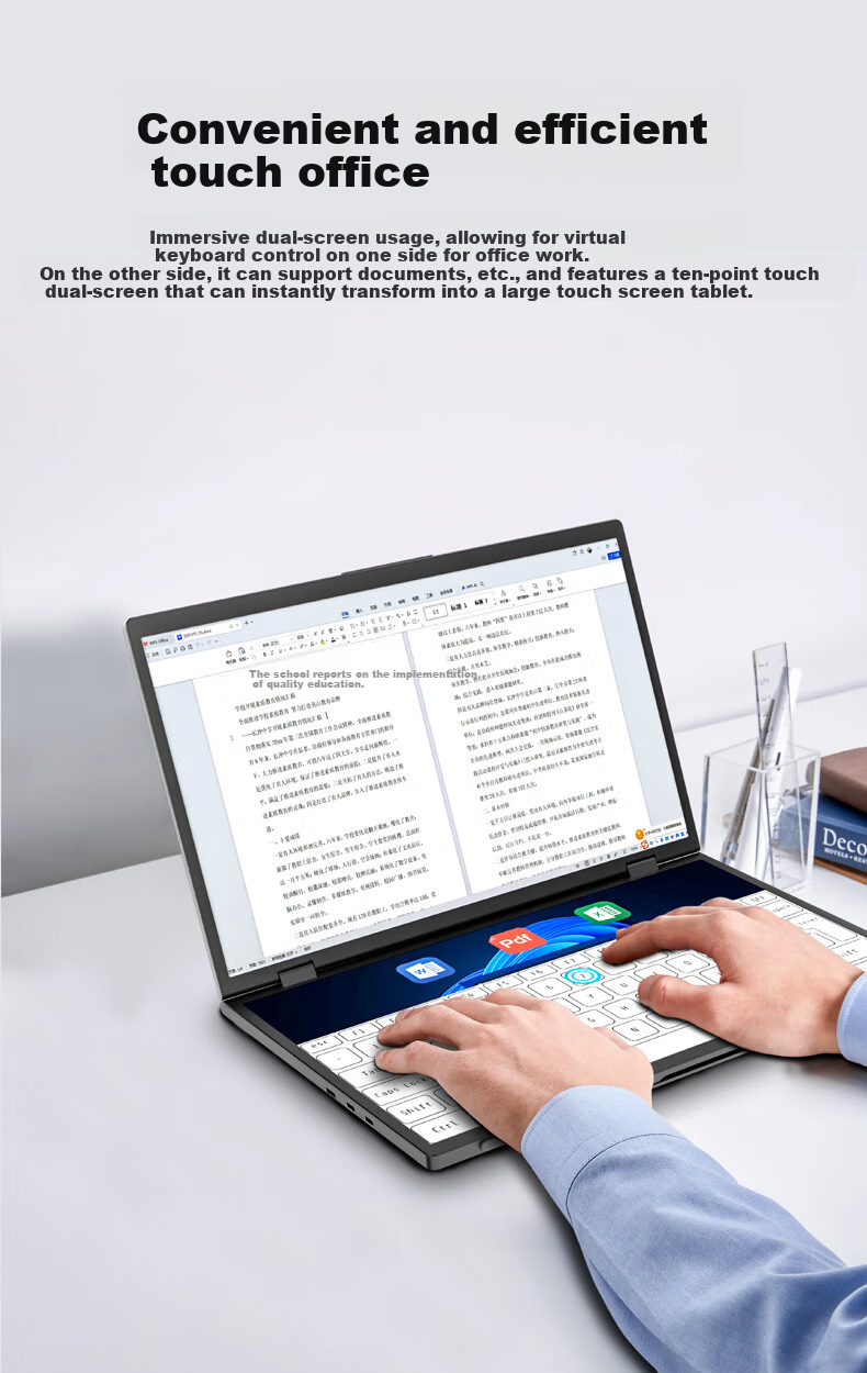Eimio 15.6-Inch Foldable Dual-Screen Portable Display, Extendable Three-Screen Laptop Touch Secondary Screen for Office, Stock Trading And Gaming, Large Display E10T 10