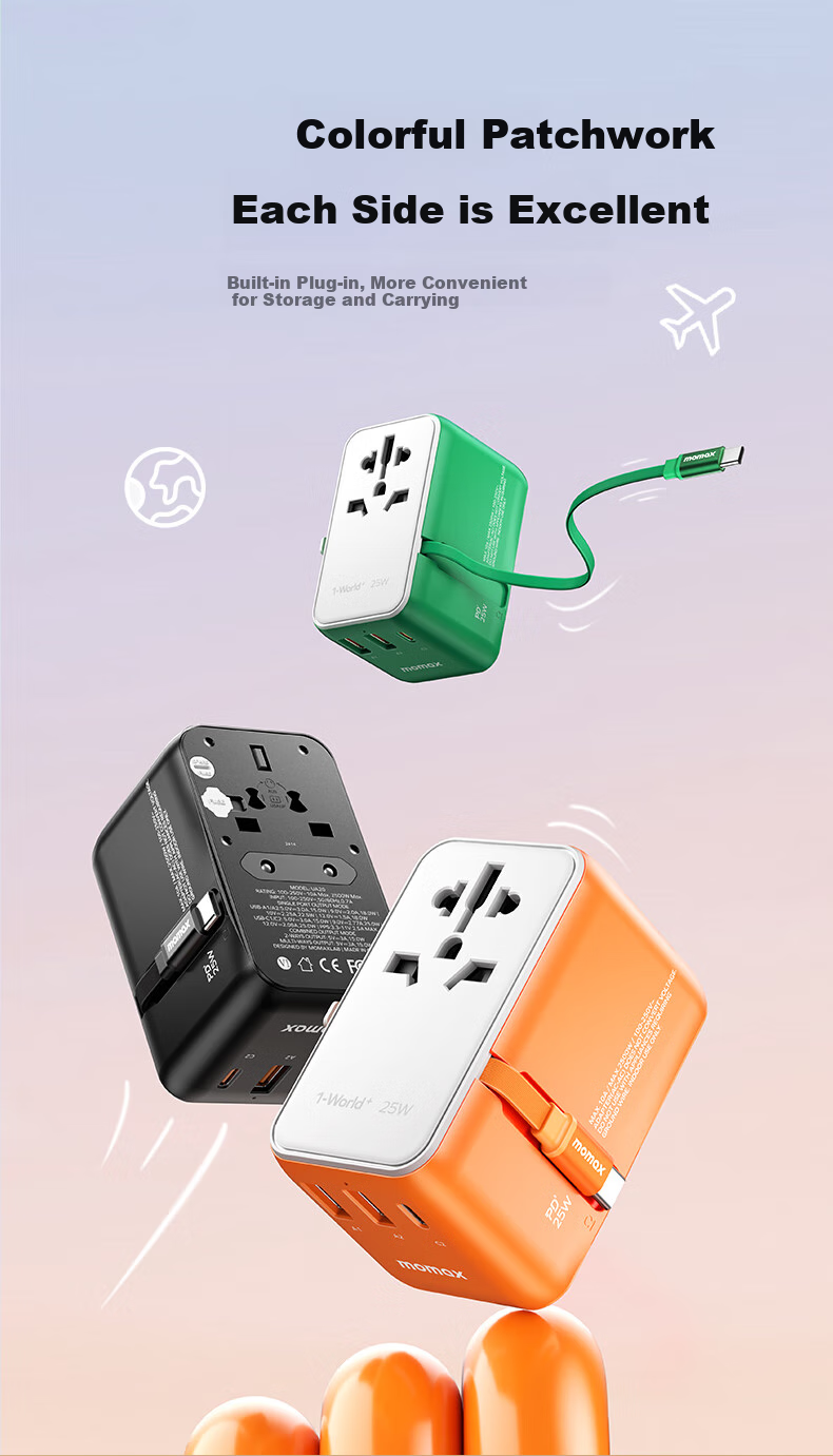 MOMAX Dual AC Ultra-Mini Adapter, Universal Socket Converter for Global Travel, Study Abroad in Hong Kong And Macau, Japan, Korea, Europe, UK, US, Australian Standard Multi-Functional Plug, Pink 5