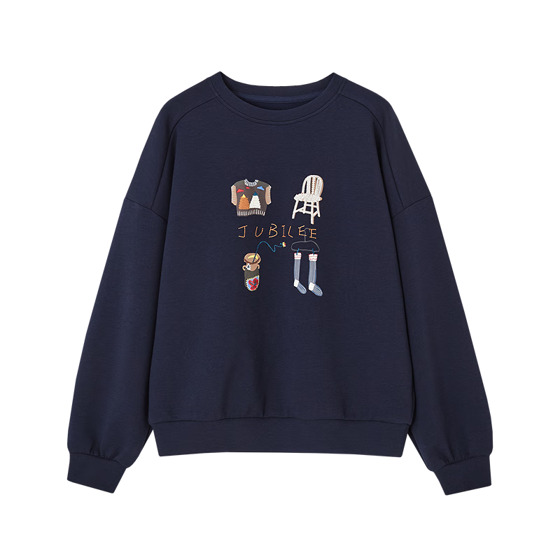 Demana 350G Brushed Air Layer Winter Warm Korean Style Embroidered Long Sleeve Loose Sweatshirt for Women