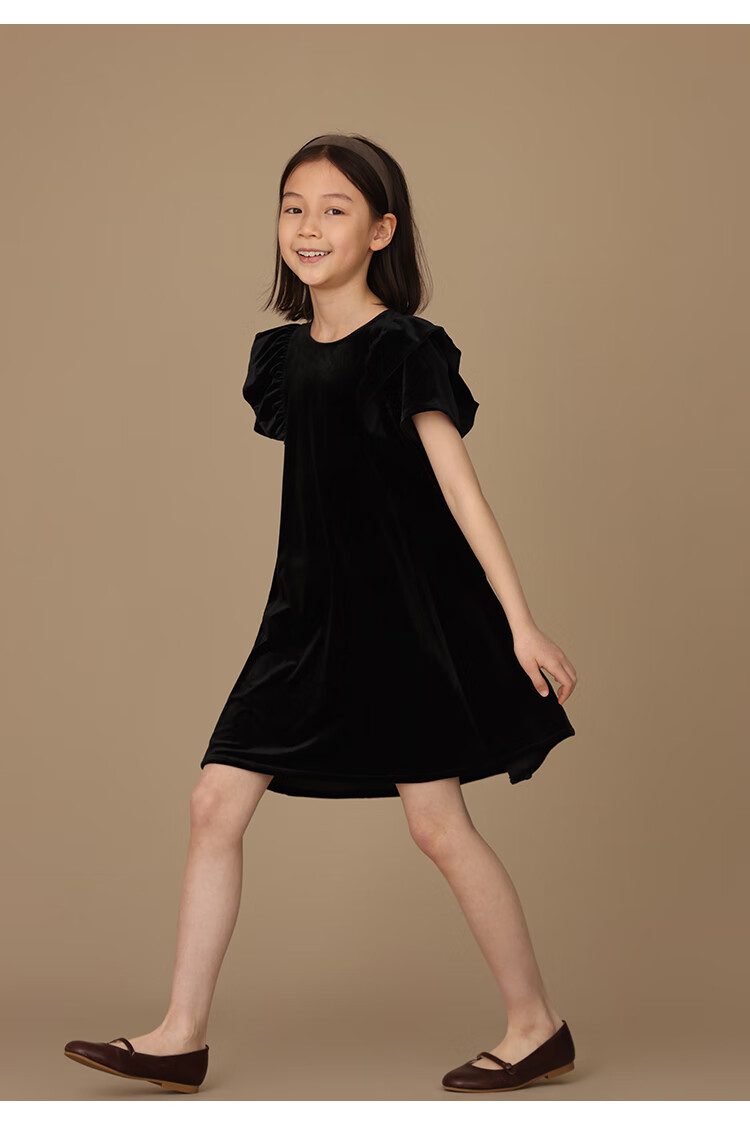 Hacikis Kids Summer Velvet Dress Korean Style Birthday Dress Little Black Dress Girls Formal Wear Black 170 12