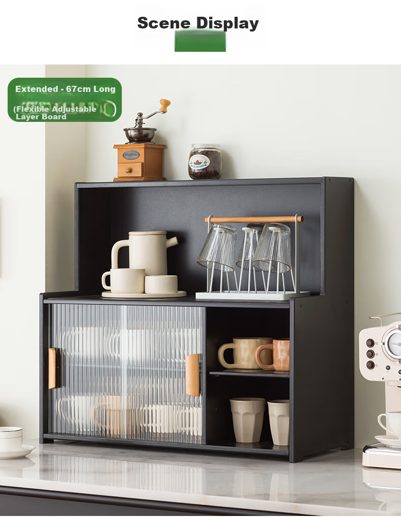 Laozhujiang Multi-Layer Desktop Cup Holder, Kitchen Countertop Storage Rack, Water Cup Organizer Cabinet, Tableware Storage Shelf, Table Seasoning Rack, 45cm Long 16