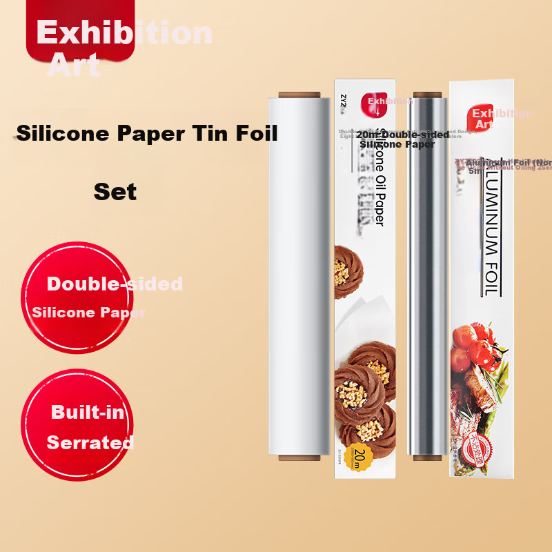 Zhanyi Silicone Paper 20m with Free 5m Tin Foil, Baking Oven Grill Pan Meat Air Fryer Aluminum Foil, Household Oil-Absorbing Paper Mat