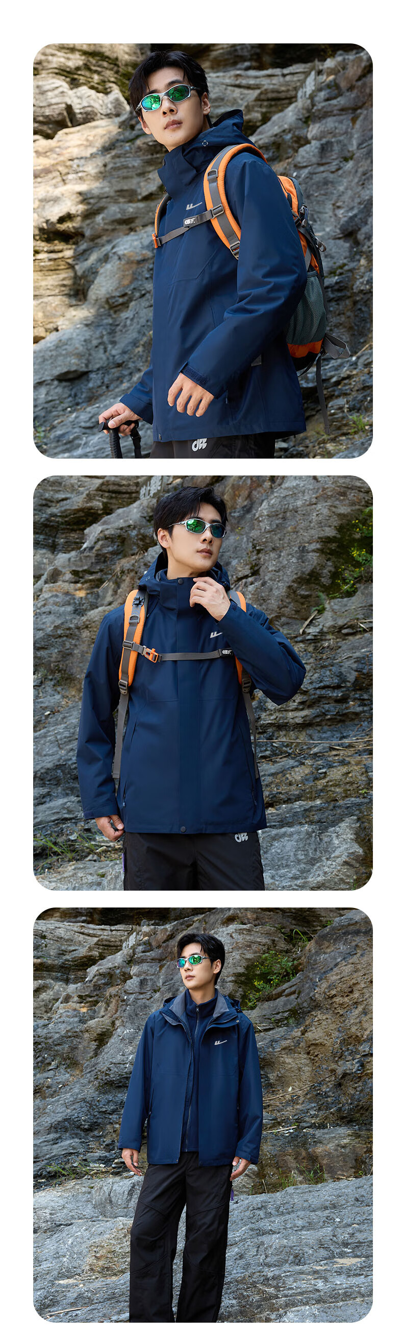 Warrior Men's Outdoor 3-in-1 Detachable Fleece Lined Windproof Waterproof Hiking Jacket 1