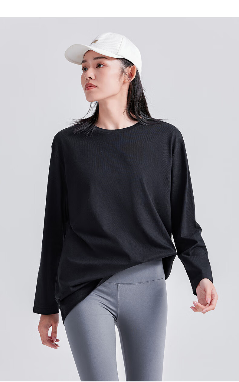 Pioneer Camp Women's Pure Cotton Long Sleeve T-Shirt Spring Autumn Solid Color Crew Neck Oversized Loose Casual Base Shirt 3