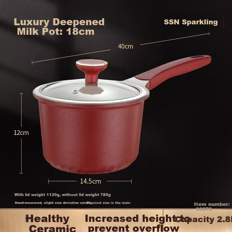 SSN Ceramic Milk Pot, 18cm Non-Stick Pot, Baby Food Cooker, Deep Milk Pot for Heating Milk, Specialized Pot for Boiling Milk, Suitable for Home Use 4