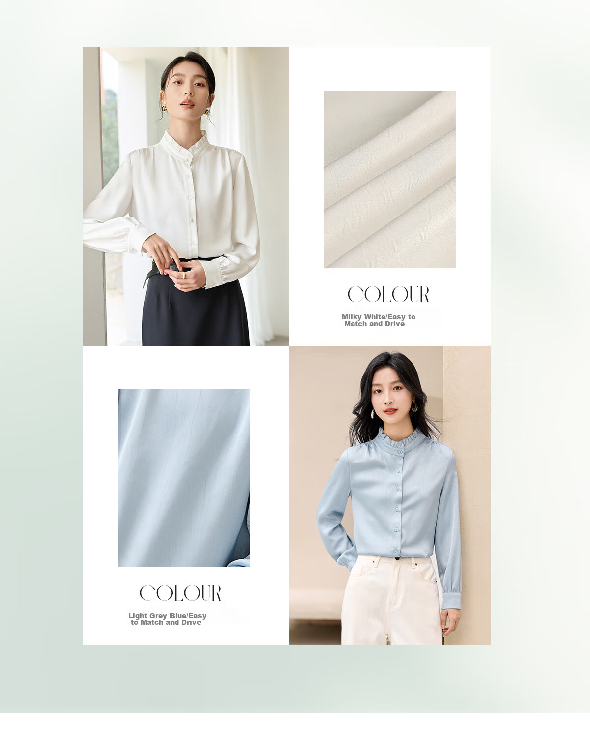 Chushen Women's Spring and Autumn Long Sleeve Shirt Fashion Stand Collar French Ruffle Textured White Shirt S51S016 3