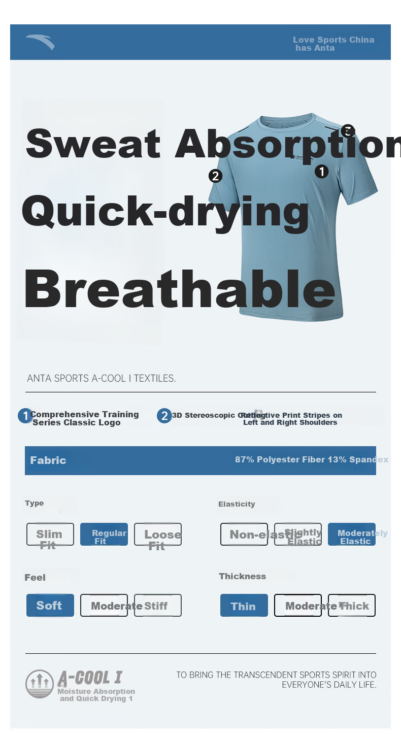 Anta Quick-Dry T-Shirt | Men's Short Sleeve Summer Moisture-Wicking Breathable Training Running Fitness Top 20