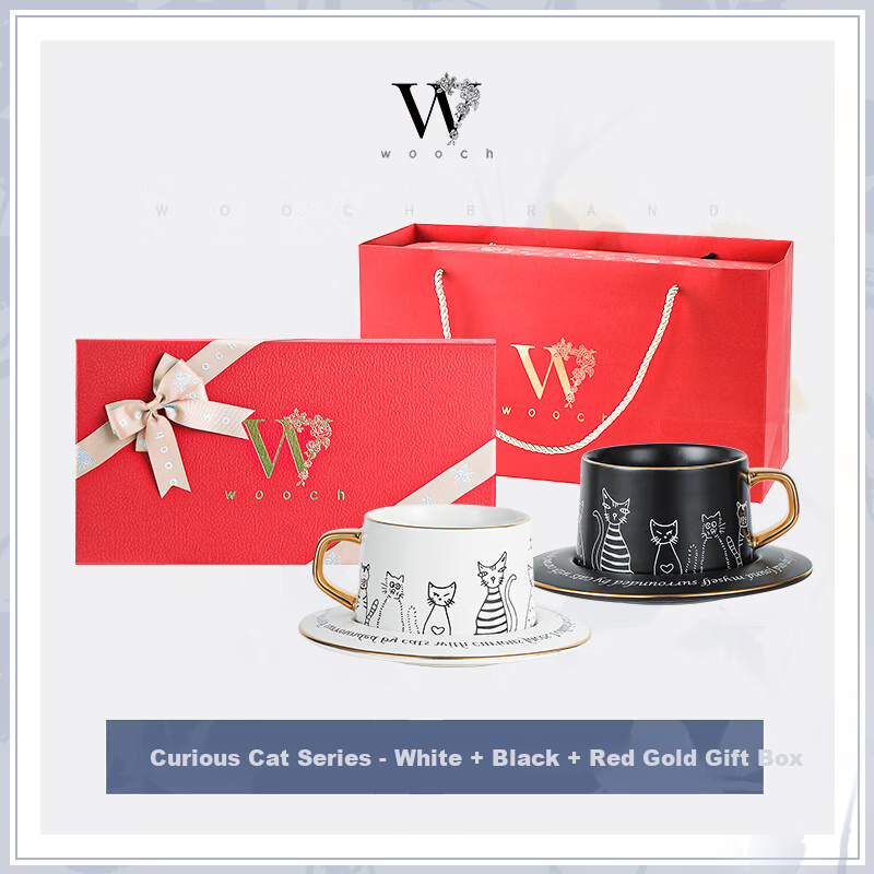 WOOCH [Mid-Autumn Festival Gift] Cute Cat Coffee Cup And Saucer Gift Box Set, New Home Gift, Wedding Couple Mugs