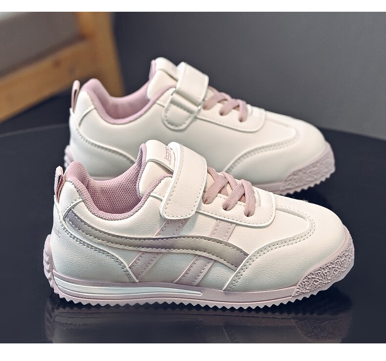 Jeanswest Kids Lightweight Versatile Velcro Training Shoes School Soft Sole Girls Casual Sports Shoes C1A001 Beige/Purple Size 36 12
