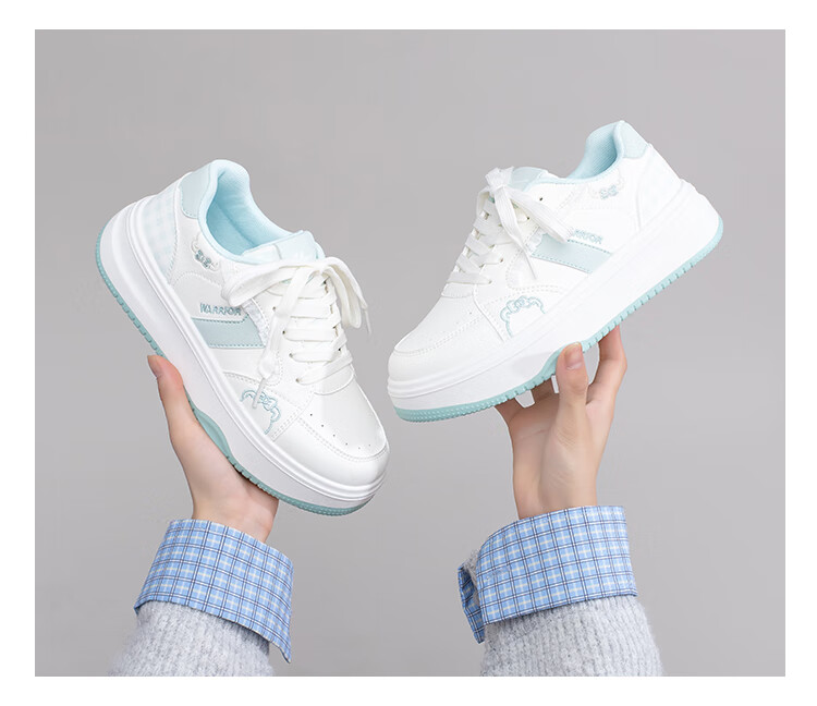 Warrior Women's Autumn Winter Thick Sole White Sneakers Sweet Versatile Casual Sports Shoes Beige Pink Size 38 4