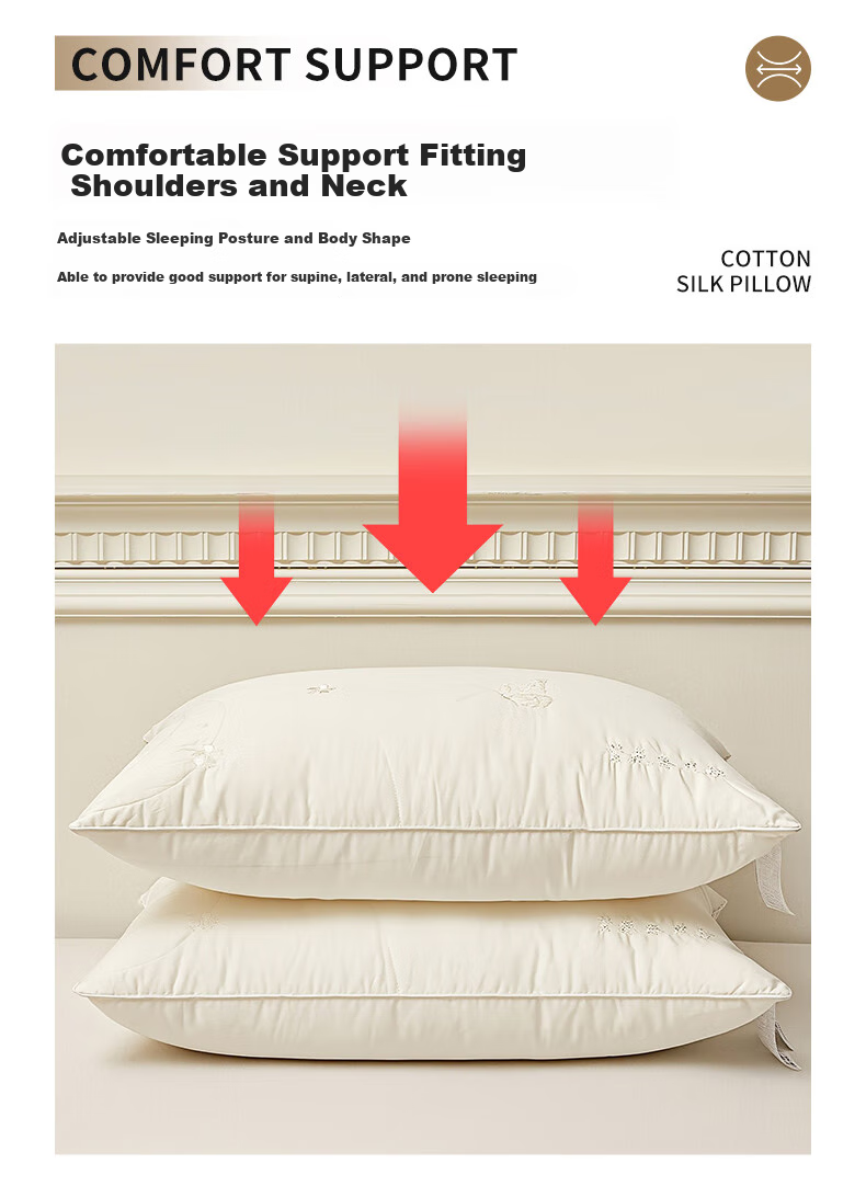 Grace Class A Pure Cotton Silk Pillow, Antibacterial Pillow Core, Home Soft Pillow for Adults, Single Pack, 48*74cm 9