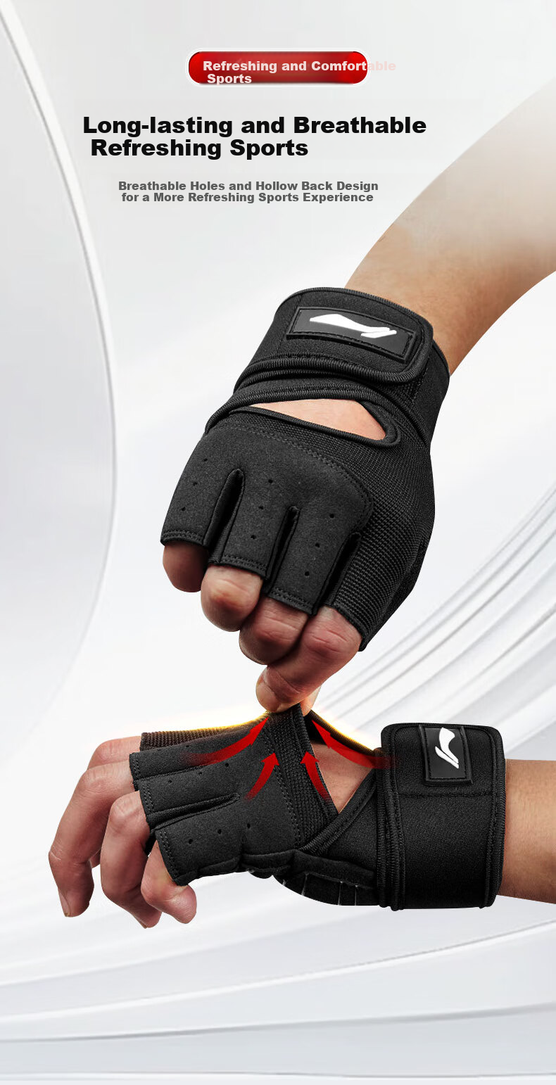 Li-Ning Fitness Gloves with Wrist Guards, Unisex Barbell Weightlifting Pull-Up Sports Gloves for Men And Women, Shock-Absorbing Non-Slip Cycling Gloves 8