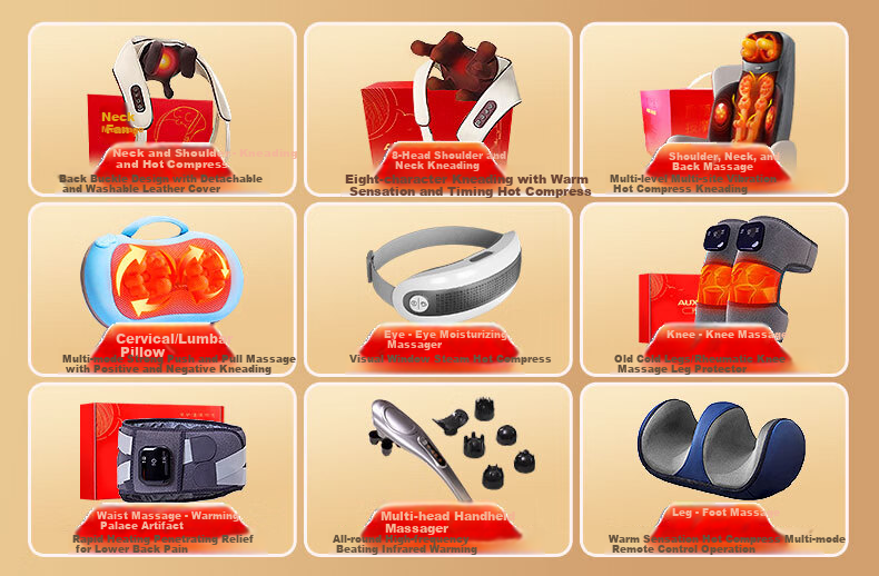 AUX Cervical Massager 05D-807 (8 Heads Kneading), Gift Box Set, Massage Shoulder Pillow, Trapezius Muscle Massager, Mid-Autumn Festival Gift 2