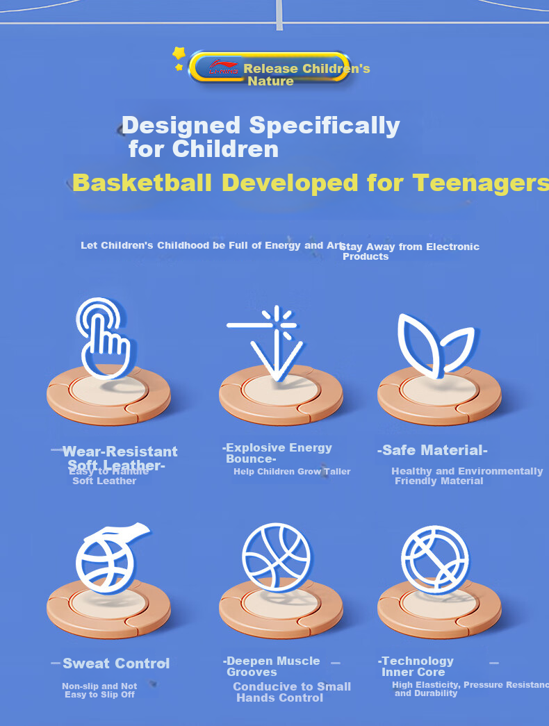 Li-Ning Basketball Size 5 for Children, Elementary School Students, Youth, Indoor And Outdoor Training, Durable Basketball, Gift 2