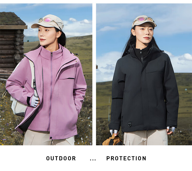 JEEP SPIRIT Men's and Women's Outdoor 3-in-1 Waterproof Windproof Mountaineering Jacket Couple's Dark Night Blue XS 36
