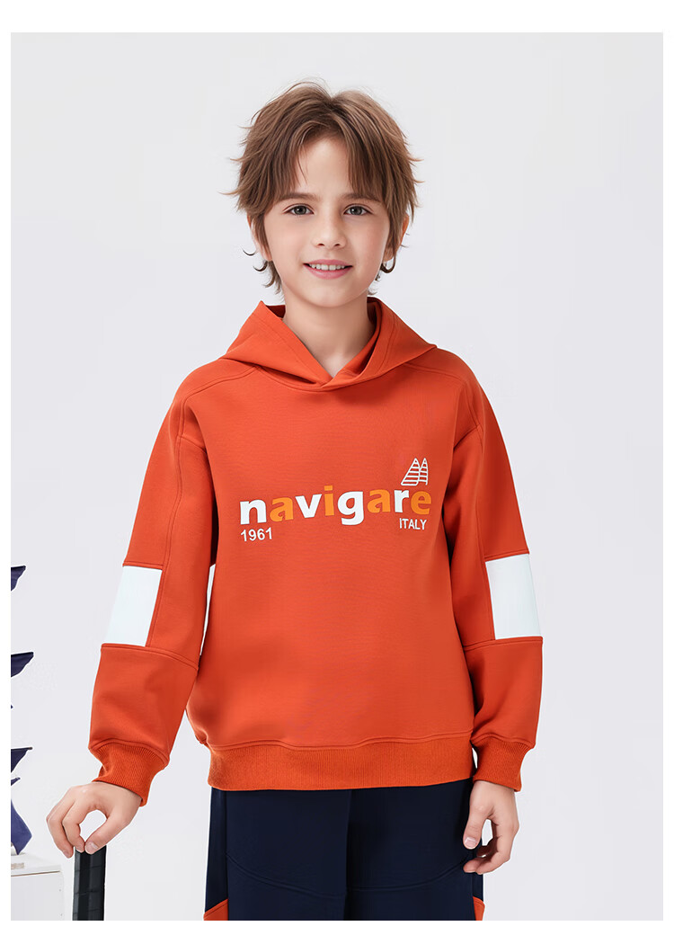 Navigare Boys' Hoodie Spring Children's Hooded Sweatshirt Student Casual Fashion Sailboat Letter Navy Blue 165 10