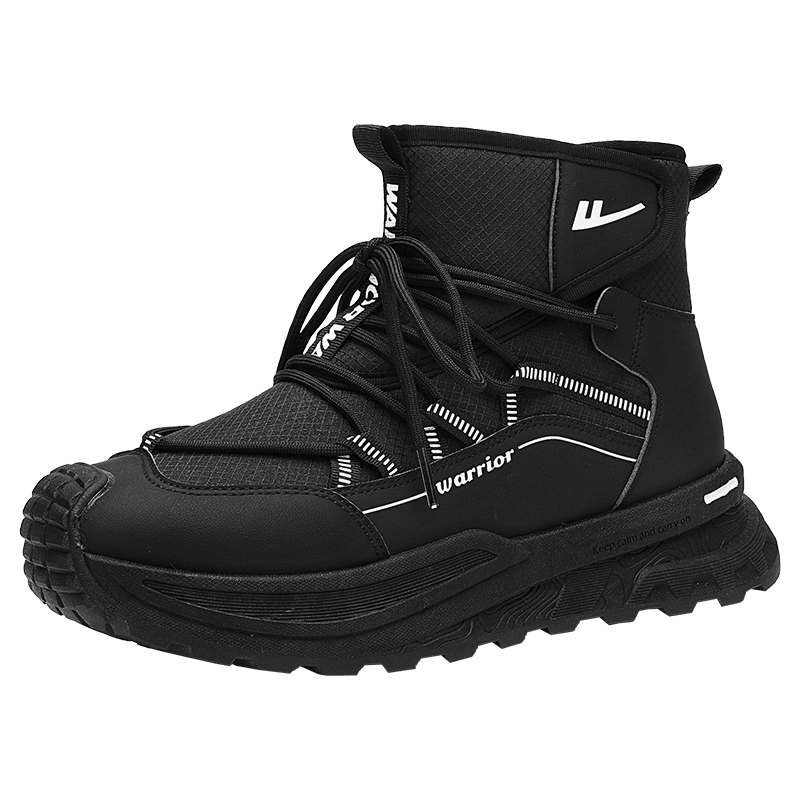Warrior Official Men's Snow Boots 2026 Spring Cotton Lined Martin Boots Black Size 41