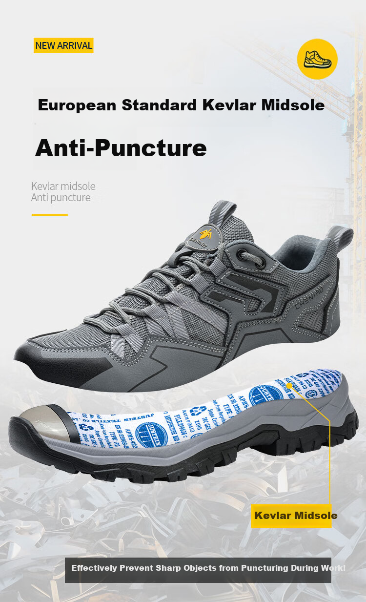 Chichengniao Men's Safety Shoes, Steel Toe Cap, Lightweight Soft Sole, Breathable for Summer, Durable Construction Site Work Boots [Anti-Smashing Anti-Puncture] Wear-Resistant -8856 Dark Gray, Size 40 6