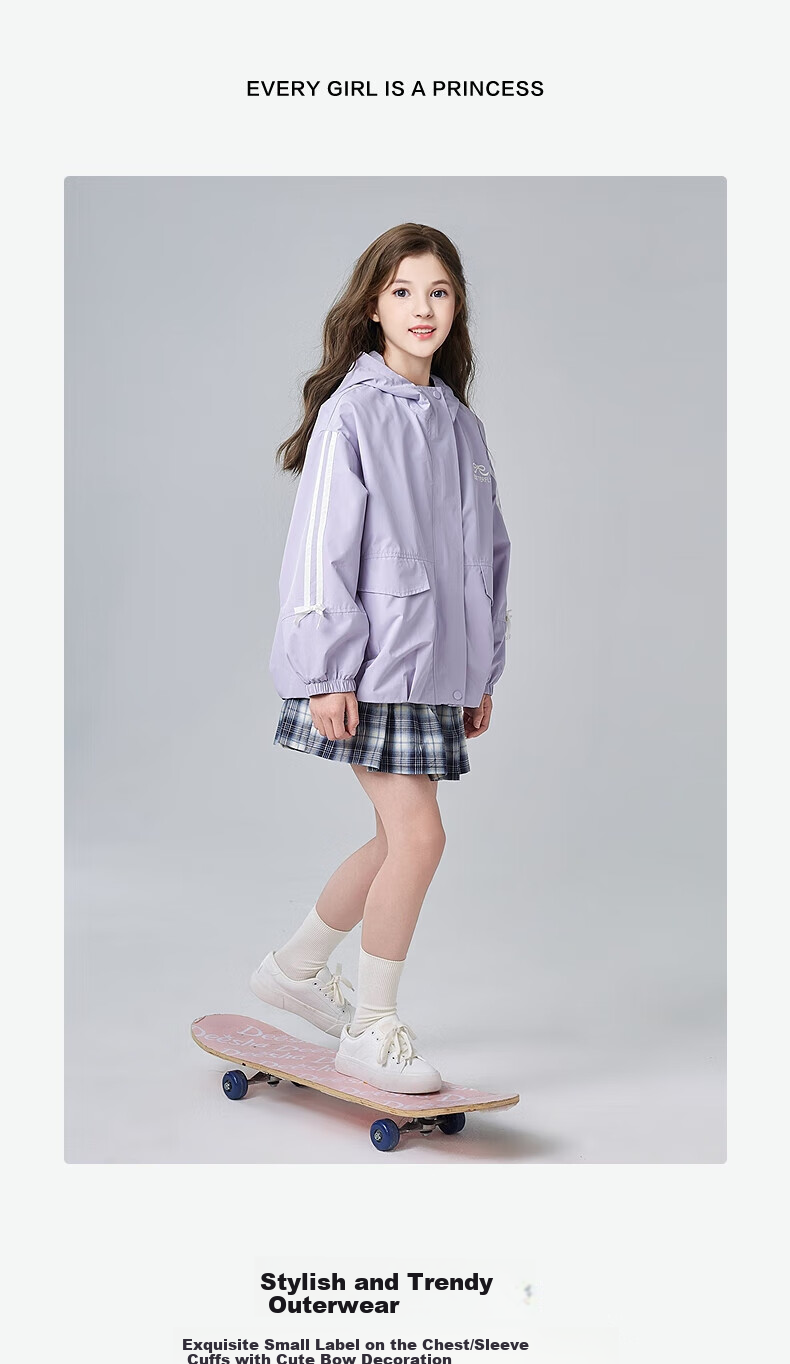 DEESHA Girls' Outerwear, Children's Jacket for Fall 2025, Stylish Hooded Coat for Older Kids, Light Purple, Size 120 2