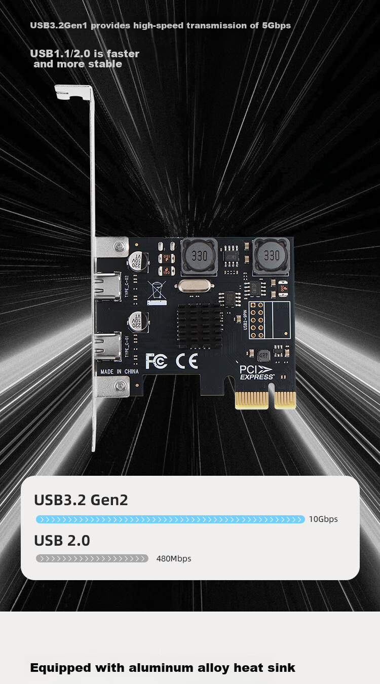 MOGE Type-C Expansion Card PCIe x4 to Dual Type-C Adapter Card 10Gbps Gen2 Plug-and-Play Power-Free MC2121 5