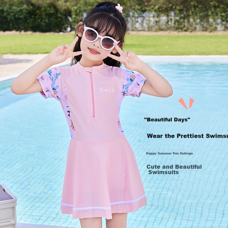 MiiOW Girls' Swimsuit Set for Older Children, Quick-Dry One-Piece Swimwear for Swimming, Hot Springs And Training