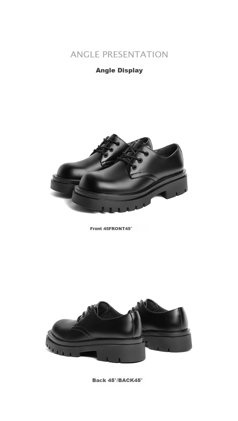 Belle Zhang Linghe Yangyang Same Style Thick-Soled Business Derby Shoes Men's Autumn Commute Formal Leather Shoes, Black Glossy, Size 44 12