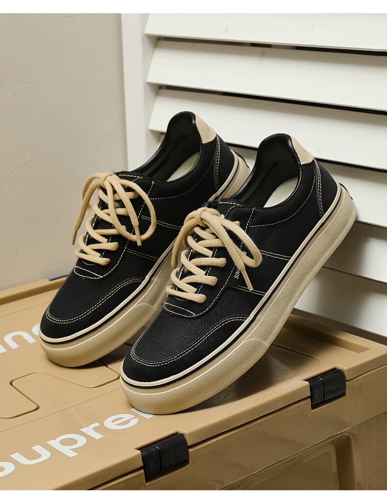 Renben Spring And Autumn Retro Canvas Shoes, Versatile Classic Sneakers for Men, Korean Style Trendy Men's Shoes, Black, Size 41 8