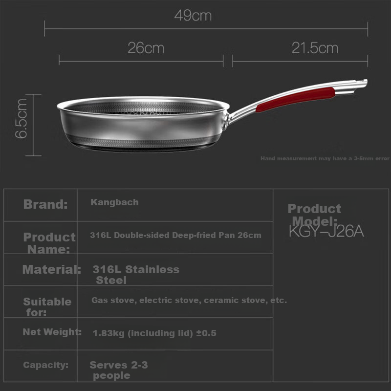 KOBACH Non-Stick Frying Pan, 316L Stainless Steel, Upgraded Double-Sided Honeycomb Design, Yuechu Brand, 26cm, Compatible with Induction And Gas Stoves