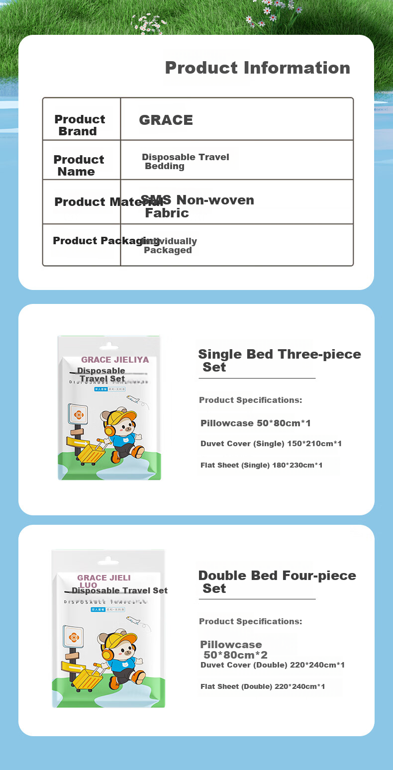 Grace Disposable Three-Piece Travel Bedding Set: Bed Sheet, Duvet Cover, And Pillowcase, Thickened Bedding, Hotel Hygiene Protection, Single Size 11