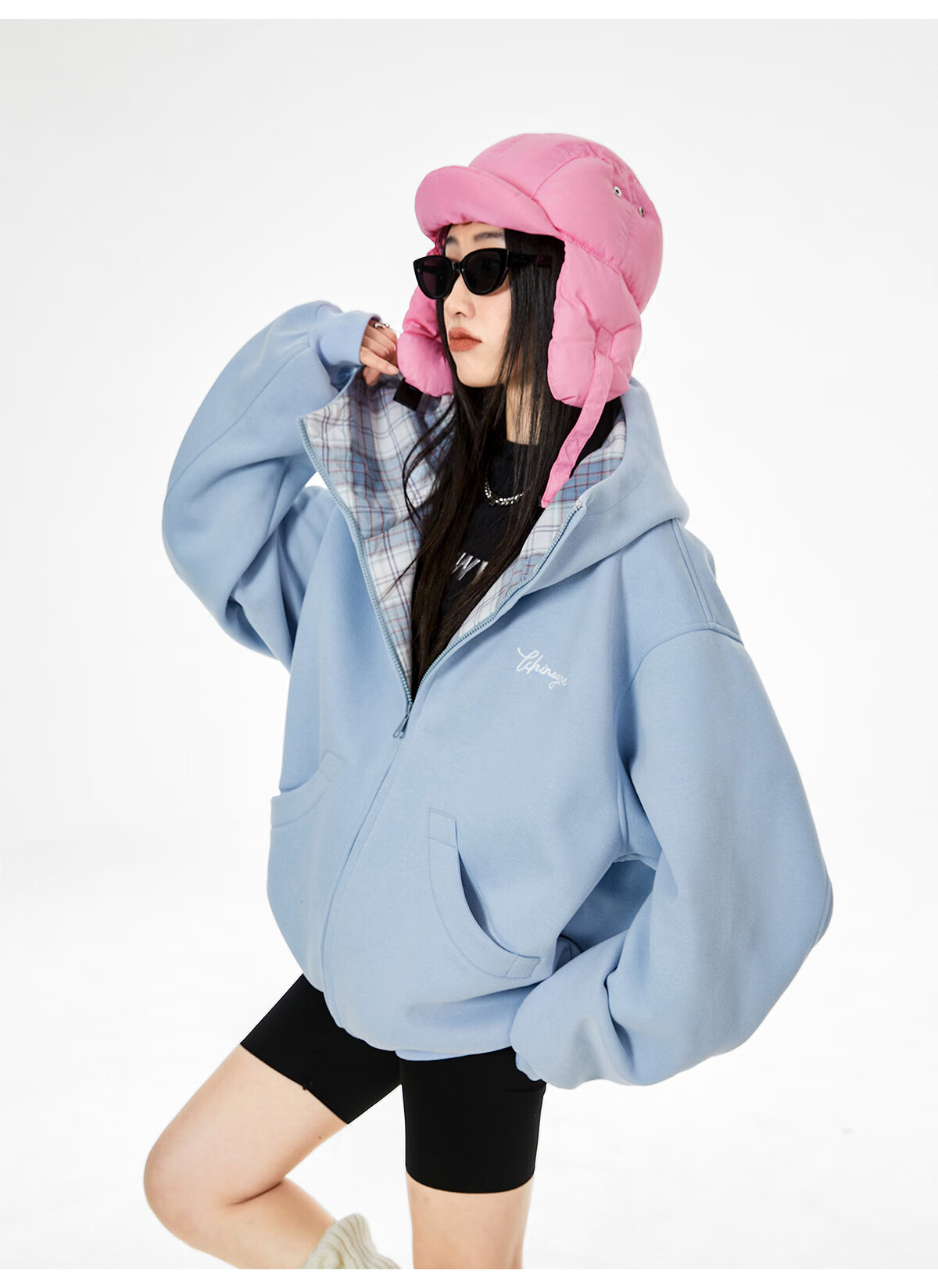 ICH MODE Celebrity Style American Plaid Patchwork Cardigan Sweatshirt Autumn Jacket Sports Cardigan Top Women Heather Gray XL 32