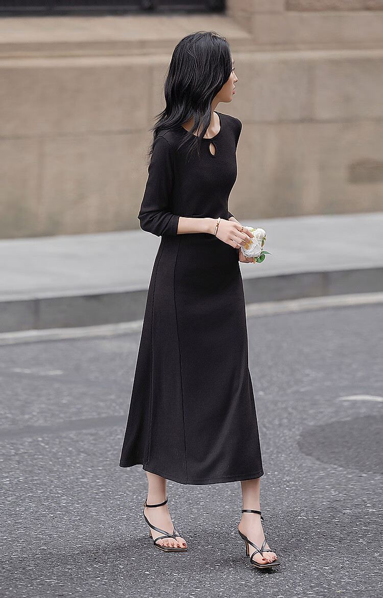 Demana [Outline Paper Doll] Spring Autumn Korean Style Sexy Hollow Ribbed Knit Long Dress for Women 11