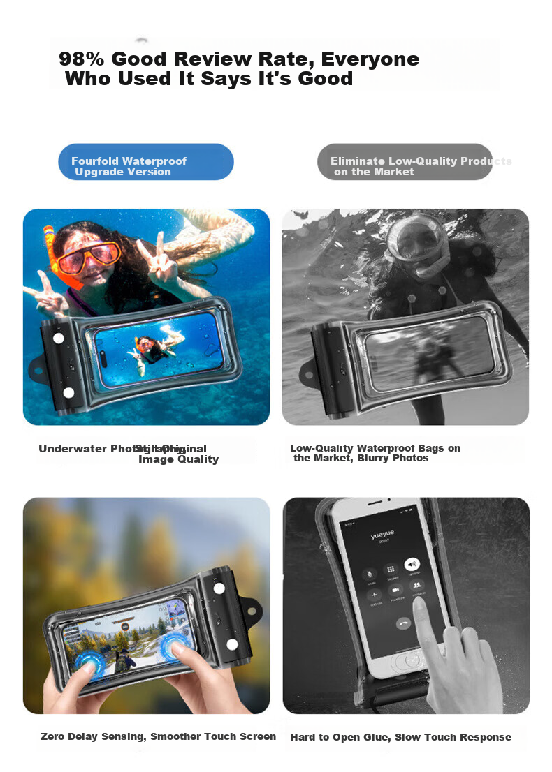 Bahainiao Waterproof Phone Pouch with Touchscreen Functionality, Airbag Protection, Shockproof, Suitable for Swimming, Travel, Hot Springs, Underwater Delivery Riders, with Strap 3