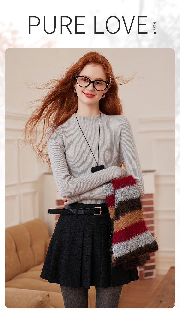 Bailuyu Simple Half Turtleneck Ribbed Knit Sweater 25 Autumn Winter New Wool Soft Sweater Women Dark Gray M 1