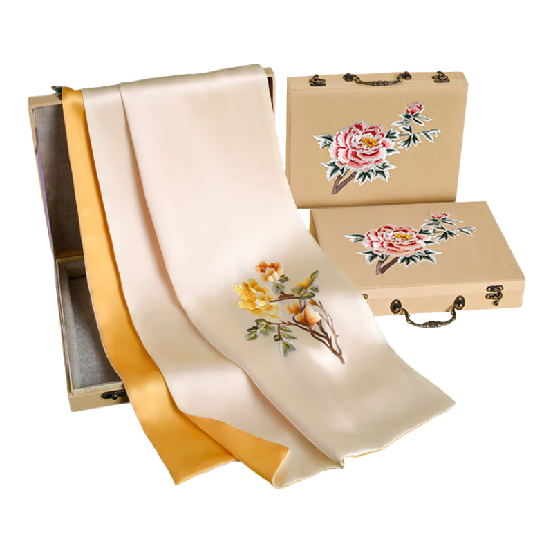 Hangsilu Suzhou Embroidery Silk Scarf for Women, High-Quality Mulberry Silk Scarf with Exquisite Embroidery, Gift Box for Holidays, Birthday Present for Mom And Elders